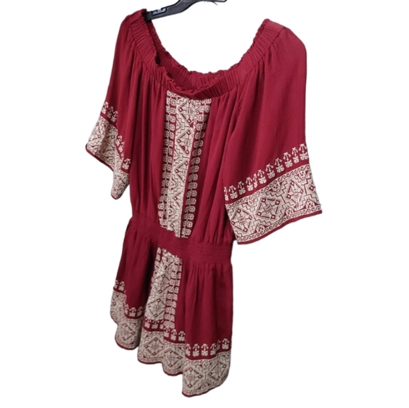 Tularosa Burgundy Red Fiona Off Shoulder Embroidered Mini Dress Size Medium M - Picture 7 of 11
